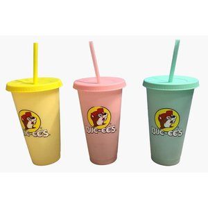 3 Buc-ee's Bucee's Tumbler 25oz Color Changing Cup Lid Straw Pink Green Yellow